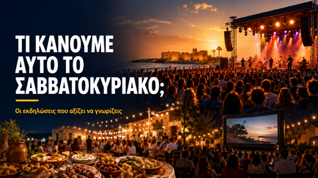 Τι κάνουμε αυτό το Σαββατοκύριακο στην Κύπρο; Οι εκδηλώσεις που αξίζει να γνωρίζεις Τι κάνουμε αυτό το Σαββατοκύριακο στην Κύπρο; Οι εκδηλώσεις που αξίζει να γνωρίζεις